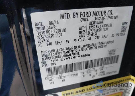 2017 Ford Expedition Limited from USA, damaged, VIN 1FMJU2AT7HEA15568